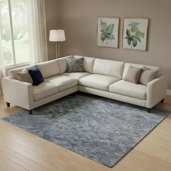 Blue And Silver Abstract Washable Area Rug With UV Protection Photo 2