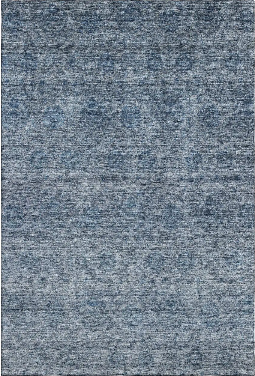 Blue And Silver Abstract Washable Area Rug With UV Protection Photo 5