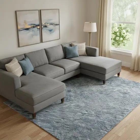 Blue And Silver Abstract Washable Area Rug With UV Protection Photo 2