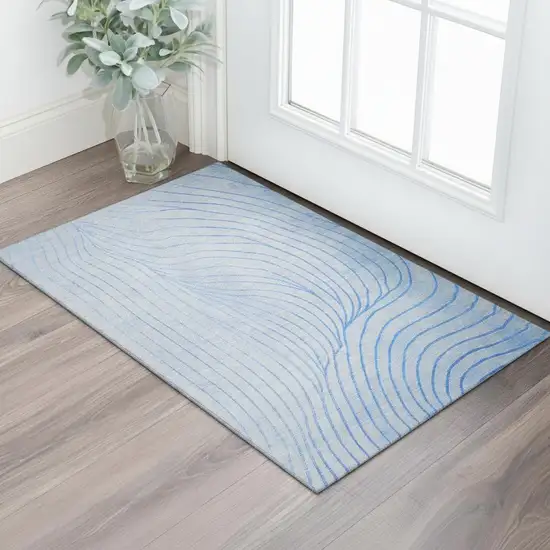Blue And Silver Abstract Washable Area Rug With UV Protection Photo 2