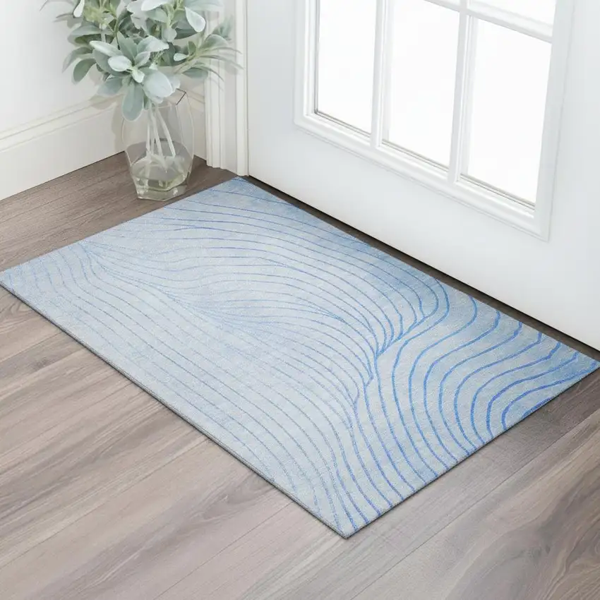 Blue And Silver Abstract Washable Area Rug With UV Protection Photo 2