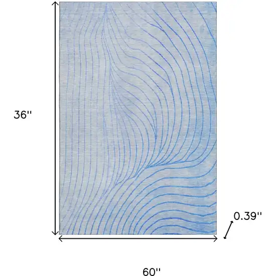 Blue And Silver Abstract Washable Area Rug With UV Protection Photo 9