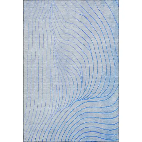 Blue And Silver Abstract Washable Area Rug With UV Protection Photo 1