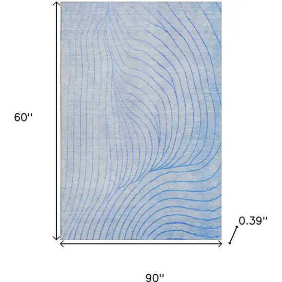 Blue And Silver Abstract Washable Area Rug With UV Protection Photo 9