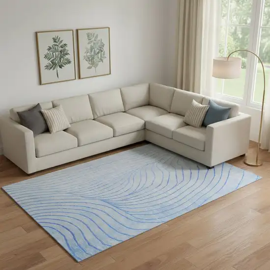 Blue And Silver Abstract Washable Area Rug With UV Protection Photo 2