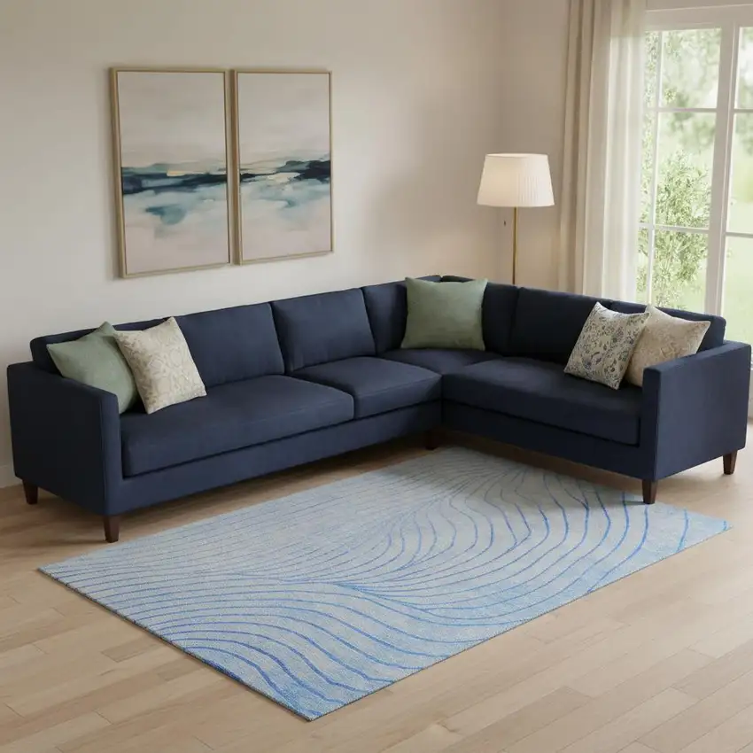 Blue And Silver Abstract Washable Area Rug With UV Protection Photo 2