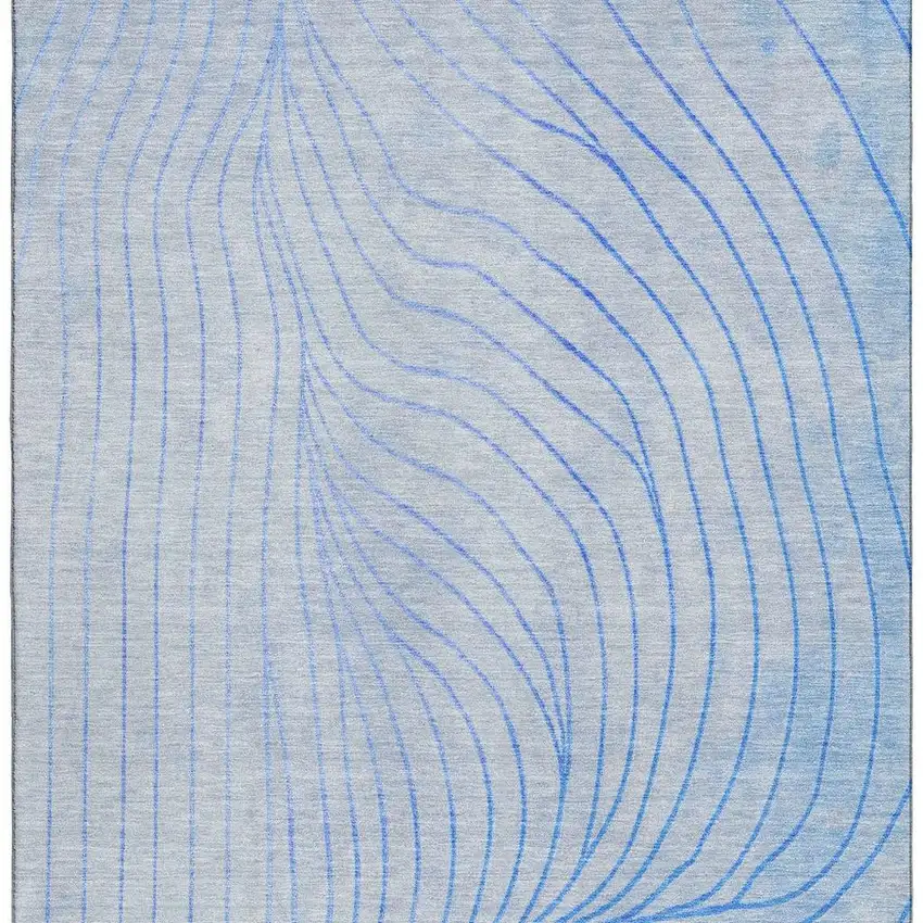 Blue And Silver Abstract Washable Area Rug With UV Protection Photo 4