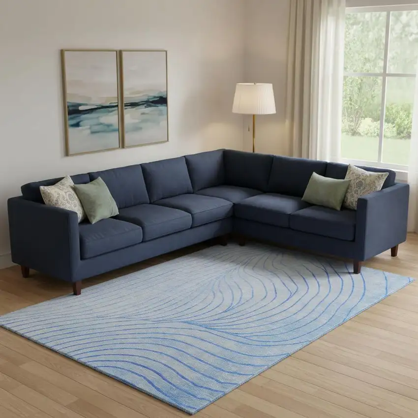 Blue And Silver Abstract Washable Area Rug With UV Protection Photo 2
