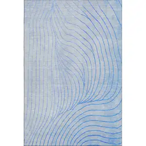 Photo of Blue And Silver Abstract Washable Area Rug With UV Protection