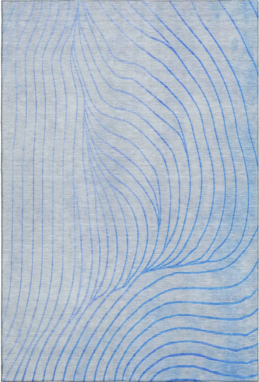 Blue And Silver Abstract Washable Area Rug With UV Protection Photo 1