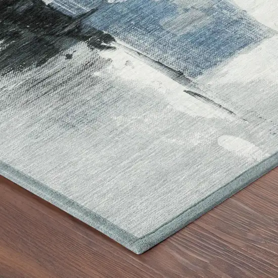 Blue And Silver Abstract Washable Indoor Outdoor Area Rug Photo 5