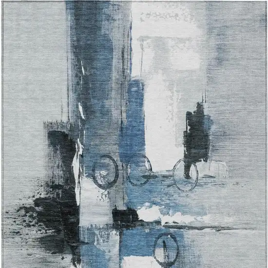 Blue And Silver Abstract Washable Indoor Outdoor Area Rug Photo 3