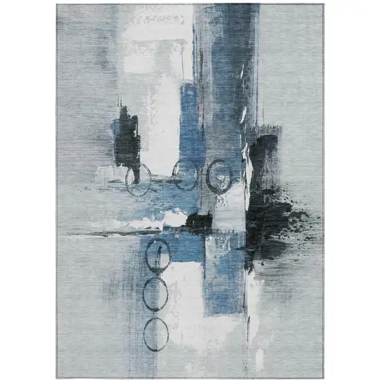 Blue And Silver Abstract Washable Indoor Outdoor Area Rug Photo 4