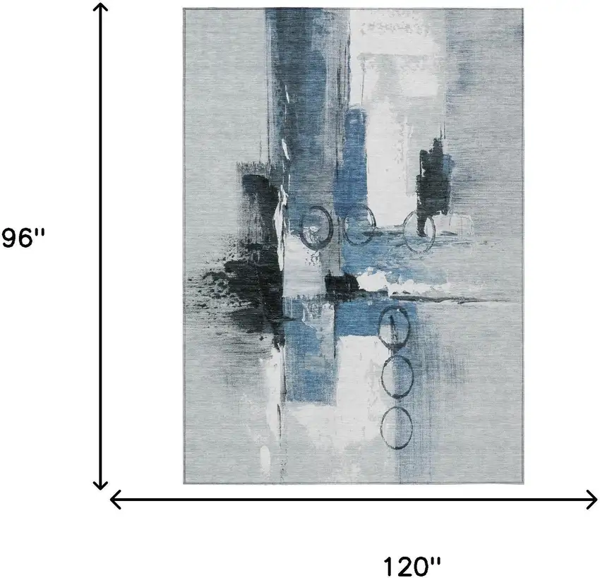 Blue And Silver Abstract Washable Indoor Outdoor Area Rug Photo 7
