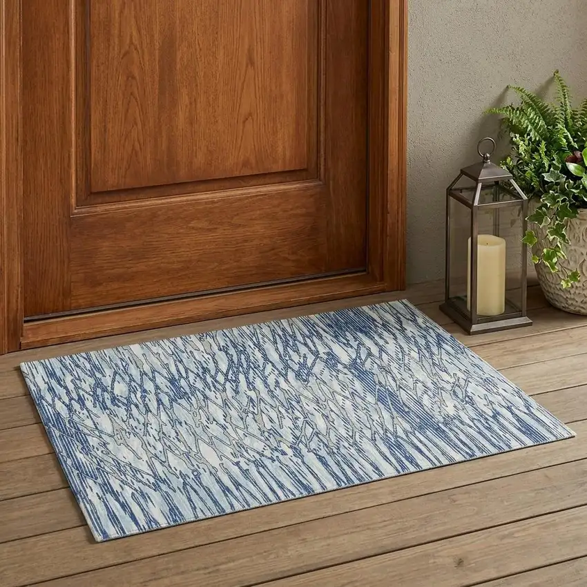 Blue And Silver Abstract Washable Indoor Outdoor Area Rug Photo 1