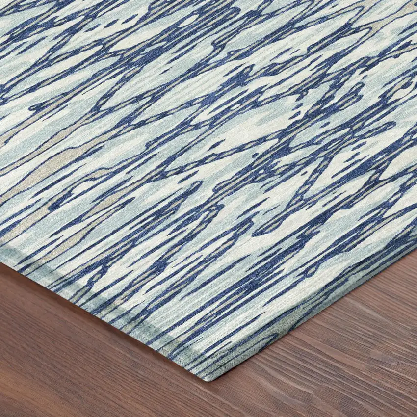 Blue And Silver Abstract Washable Indoor Outdoor Area Rug Photo 3