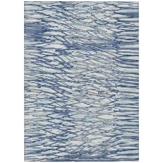 Blue And Silver Abstract Washable Indoor Outdoor Area Rug Photo 2