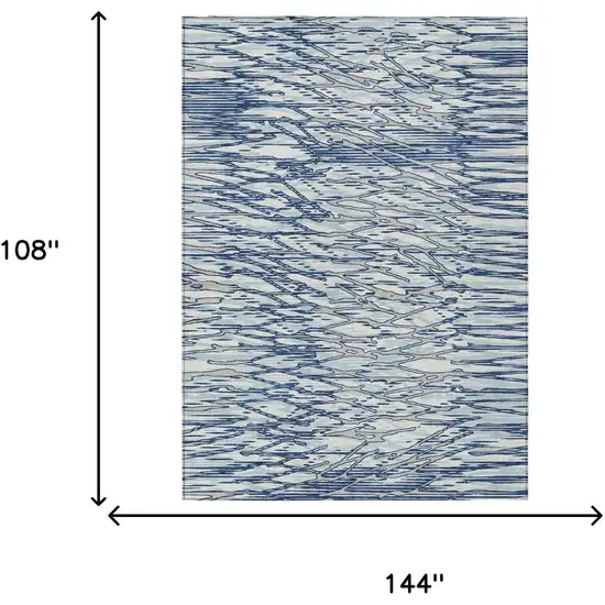 Blue And Silver Abstract Washable Indoor Outdoor Area Rug Photo 5
