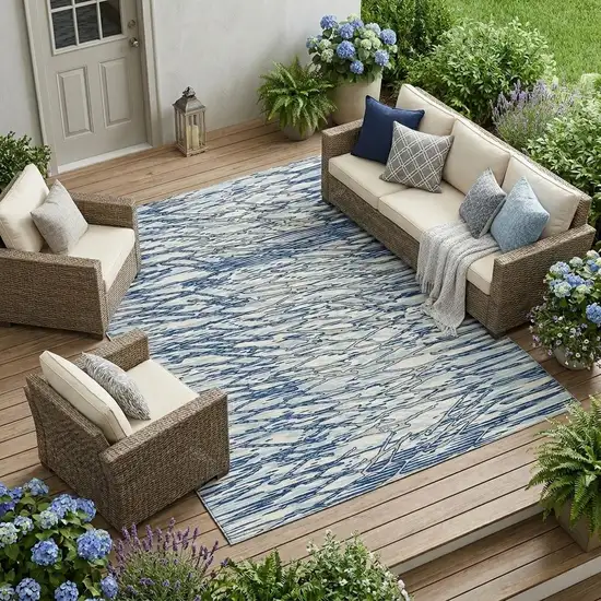 Blue And Silver Abstract Washable Indoor Outdoor Area Rug Photo 1