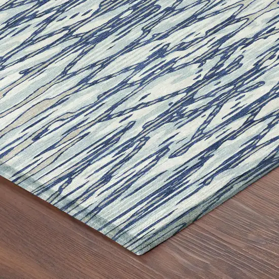 Blue And Silver Abstract Washable Indoor Outdoor Area Rug Photo 3