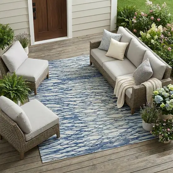 Blue And Silver Abstract Washable Indoor Outdoor Area Rug Photo 1