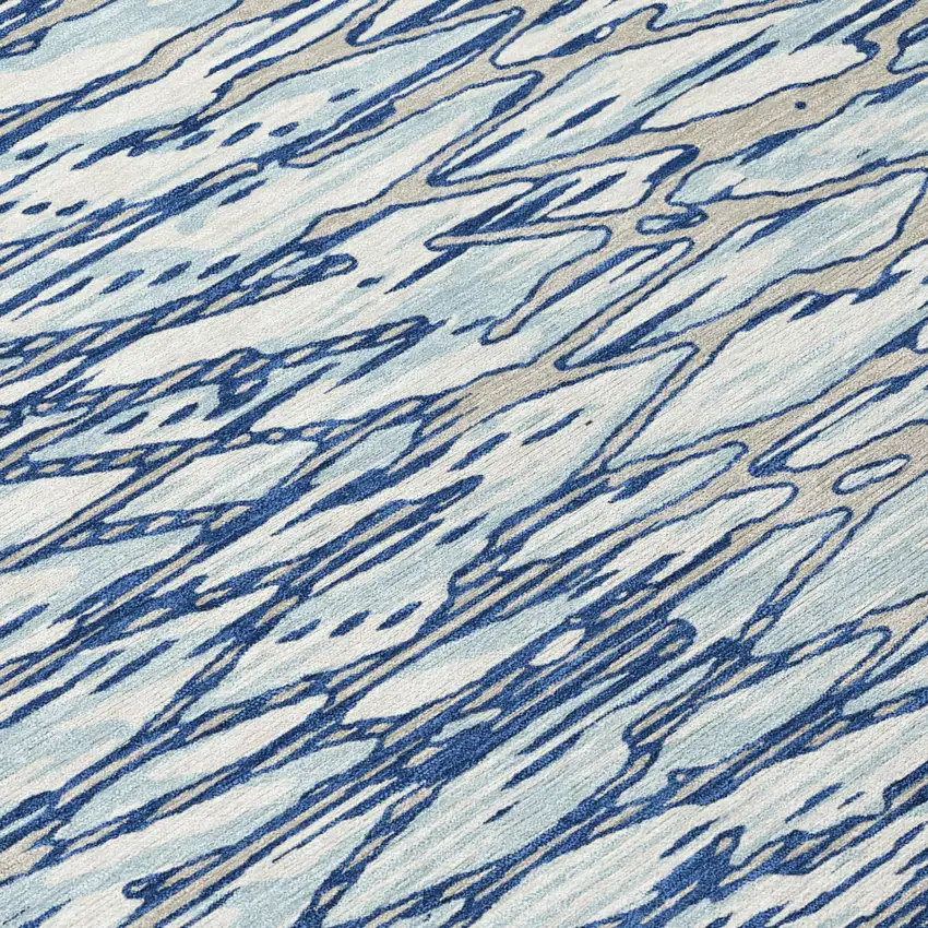 Blue And Silver Abstract Washable Indoor Outdoor Area Rug Photo 4