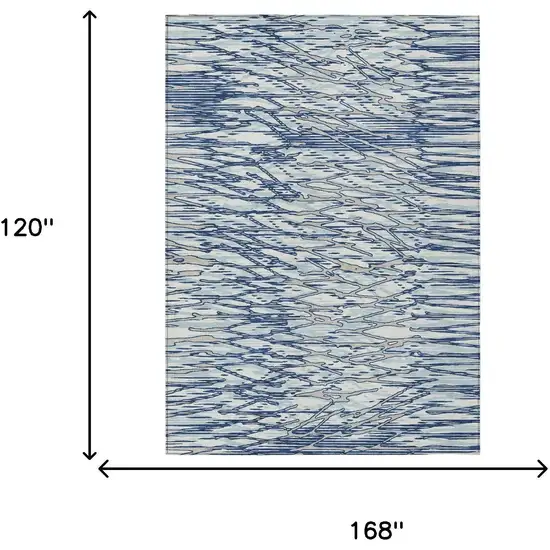 Blue And Silver Abstract Washable Indoor Outdoor Area Rug Photo 5
