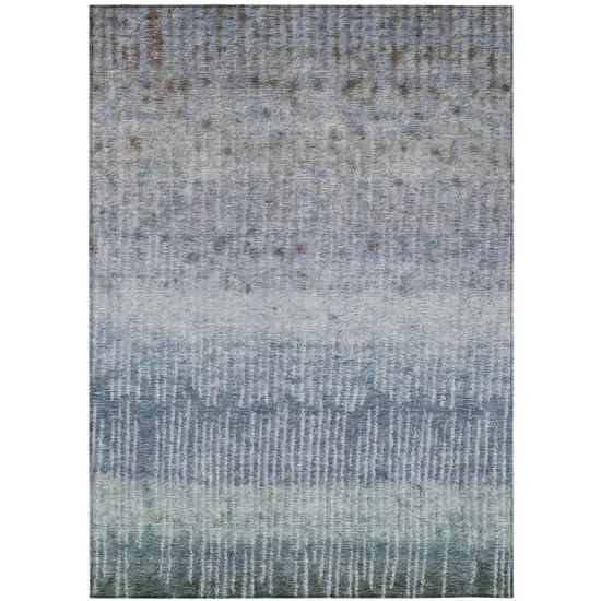 Blue And Silver Abstract Washable Indoor Outdoor Area Rug Photo 2