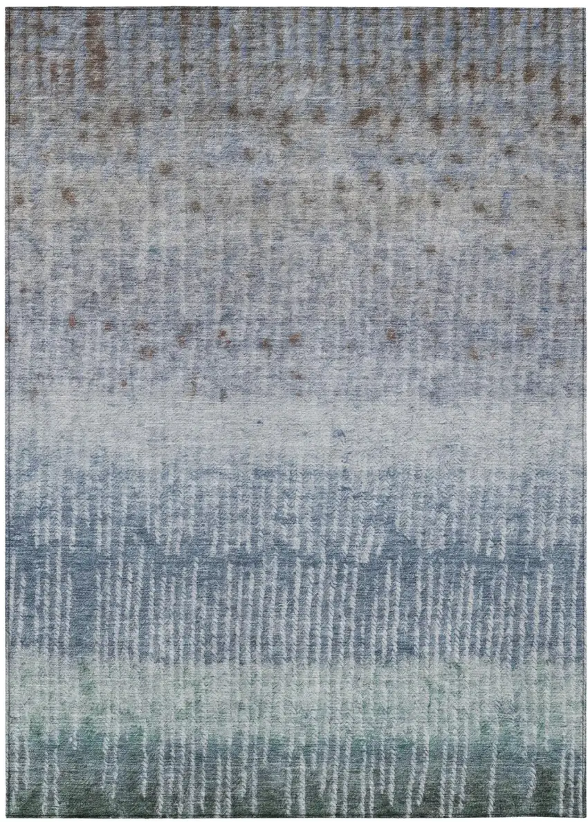 Blue And Silver Abstract Washable Indoor Outdoor Area Rug Photo 2