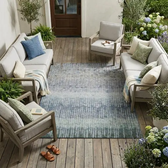 Blue And Silver Abstract Washable Indoor Outdoor Area Rug Photo 1