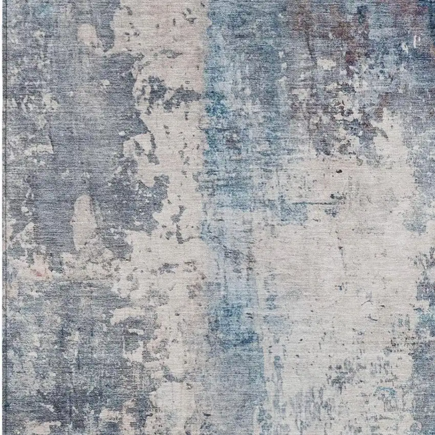Blue And Silver Abstract Washable Indoor Outdoor Area Rug Photo 2