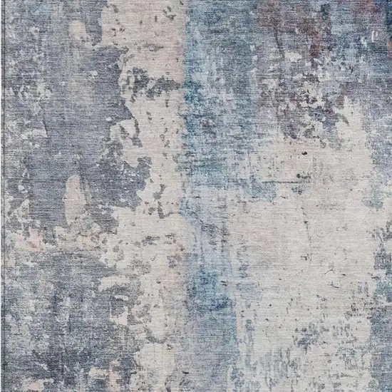 Blue And Silver Abstract Washable Indoor Outdoor Area Rug Photo 9