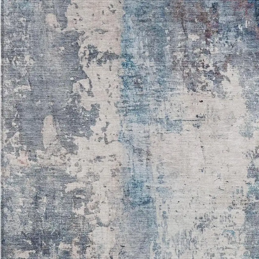 Blue And Silver Abstract Washable Indoor Outdoor Area Rug Photo 9