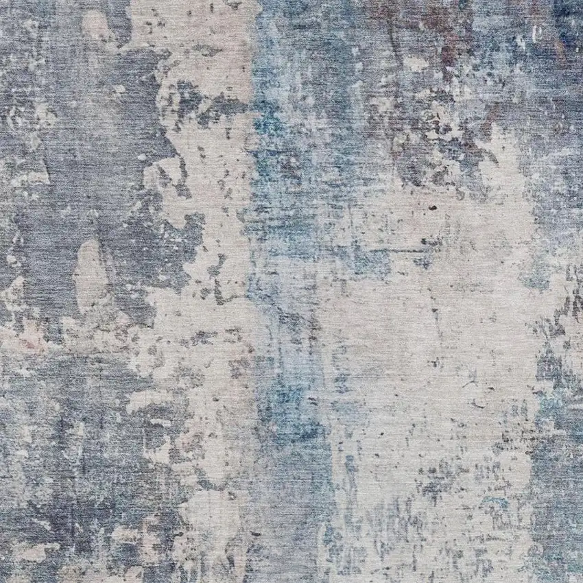 Blue And Silver Abstract Washable Indoor Outdoor Area Rug Photo 6