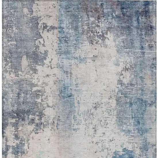 Blue And Silver Abstract Washable Indoor Outdoor Area Rug Photo 8