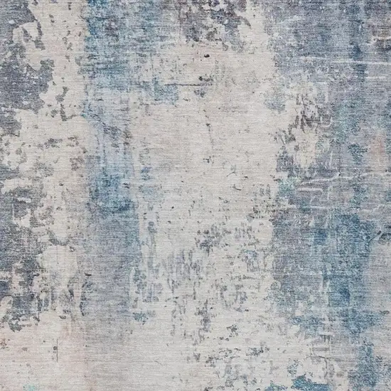 Blue And Silver Abstract Washable Indoor Outdoor Area Rug Photo 1