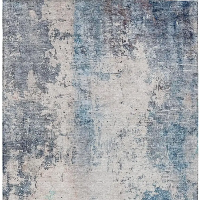 Blue And Silver Abstract Washable Indoor Outdoor Area Rug Photo 7