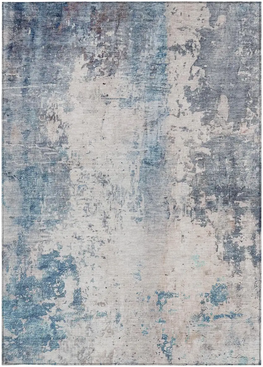 Blue And Silver Abstract Washable Indoor Outdoor Area Rug Photo 2