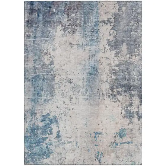 Blue And Silver Abstract Washable Indoor Outdoor Area Rug Photo 2