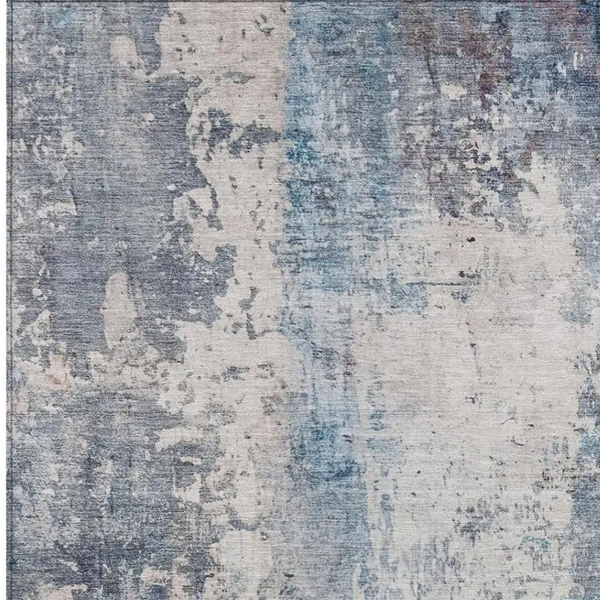Blue And Silver Abstract Washable Indoor Outdoor Area Rug Photo 4