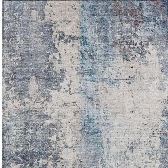 Blue And Silver Abstract Washable Indoor Outdoor Area Rug Photo 4