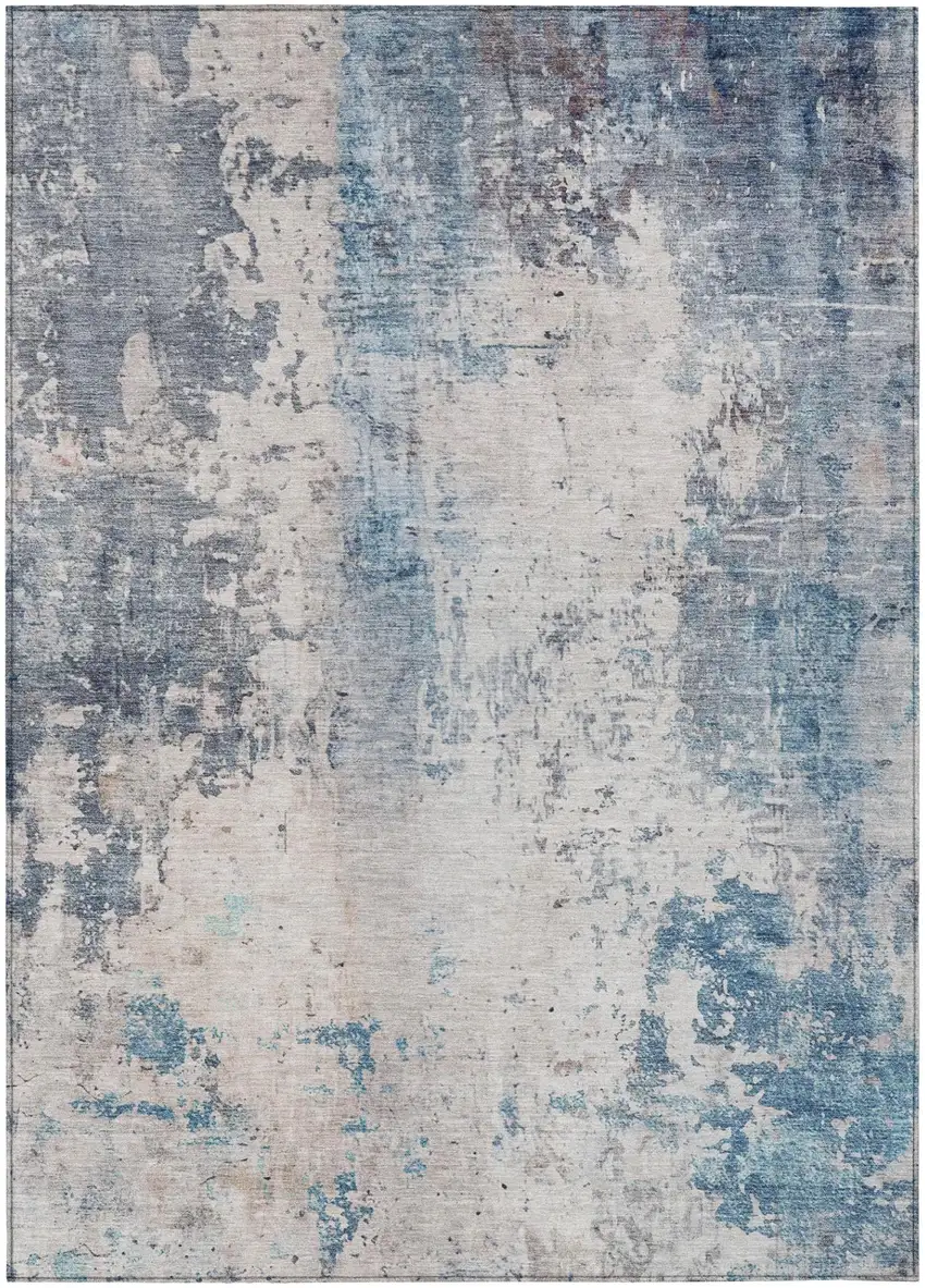 Blue And Silver Abstract Washable Indoor Outdoor Area Rug Photo 3