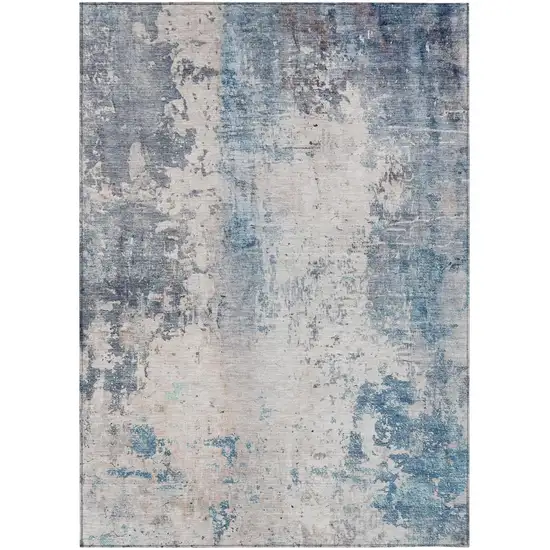 Blue And Silver Abstract Washable Indoor Outdoor Area Rug Photo 3
