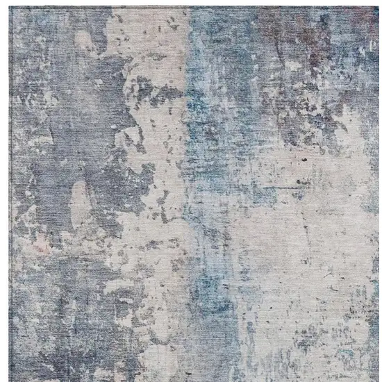 Blue And Silver Abstract Washable Indoor Outdoor Area Rug Photo 6