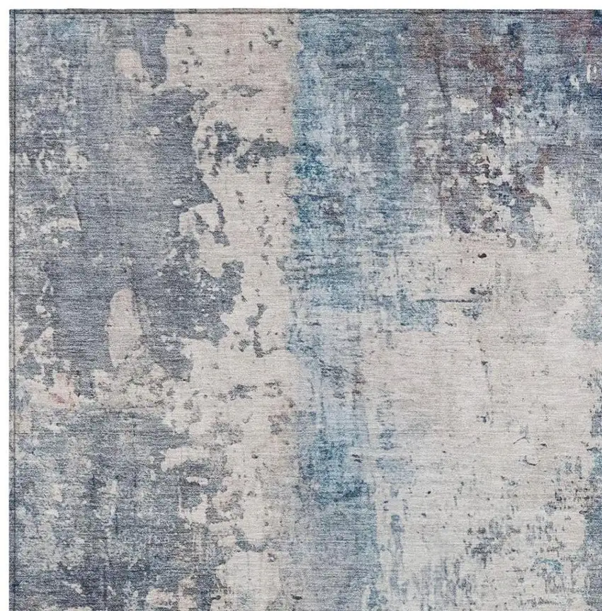 Blue And Silver Abstract Washable Indoor Outdoor Area Rug Photo 6