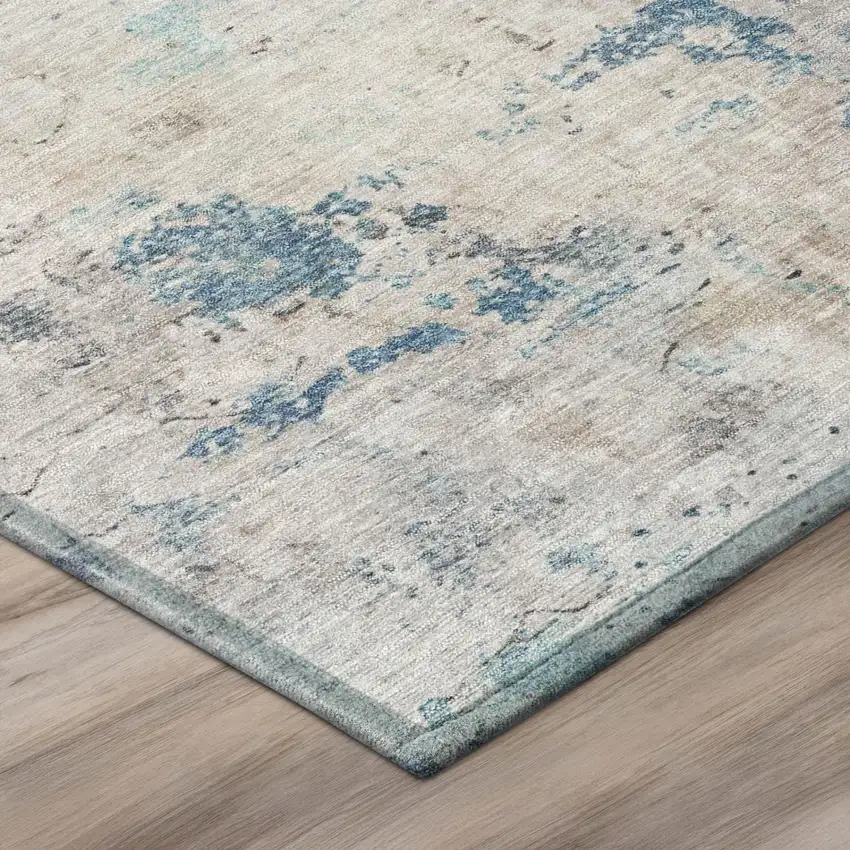 Blue And Silver Abstract Washable Indoor Outdoor Area Rug Photo 5