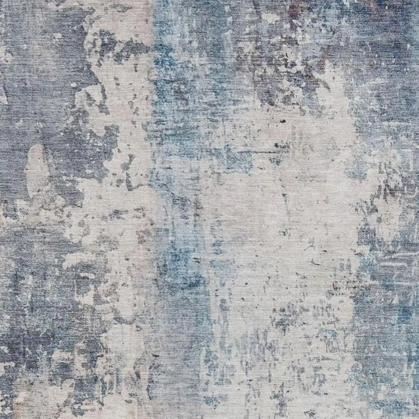 Blue And Silver Abstract Washable Indoor Outdoor Area Rug Photo 8