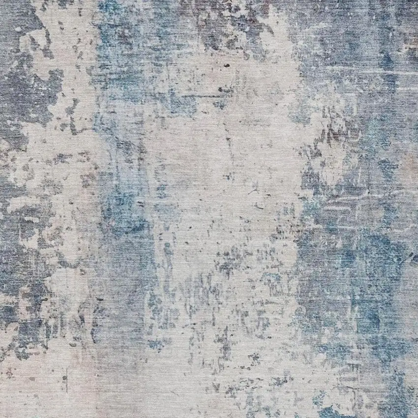 Blue And Silver Abstract Washable Indoor Outdoor Area Rug Photo 2