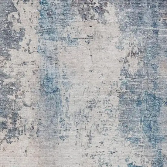 Blue And Silver Abstract Washable Indoor Outdoor Area Rug Photo 2