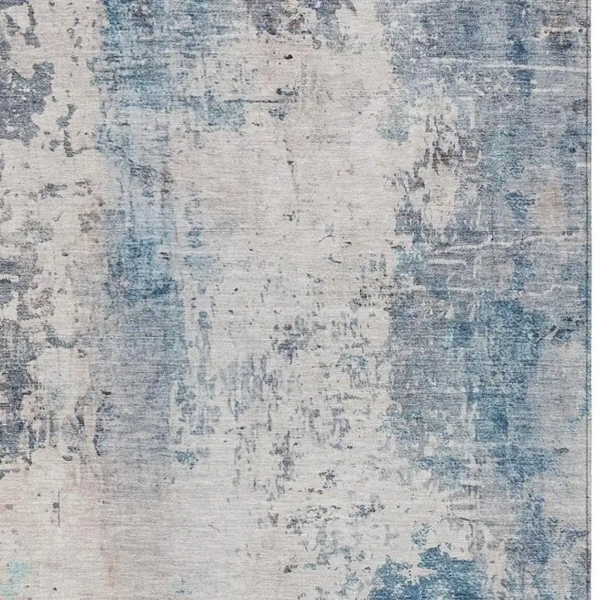 Blue And Silver Abstract Washable Indoor Outdoor Area Rug Photo 8